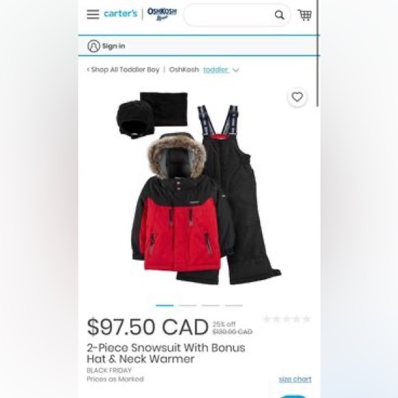 Carter’s OshKosh B’gosh Red/Black 2-Piece Snowsuit. Size 18 Months. - Picture 5 of 5